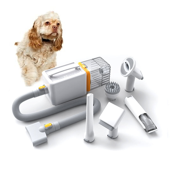 Pet Grooming Kit with Dryer, 6 IN 1 Electric Cordless Dog Cat Grooming Set with Pet Hair Trimmer, Cleaning Brush for Shedding, Low Noise Wireless Dryer & Paw Trimmer, 1.4L Cup