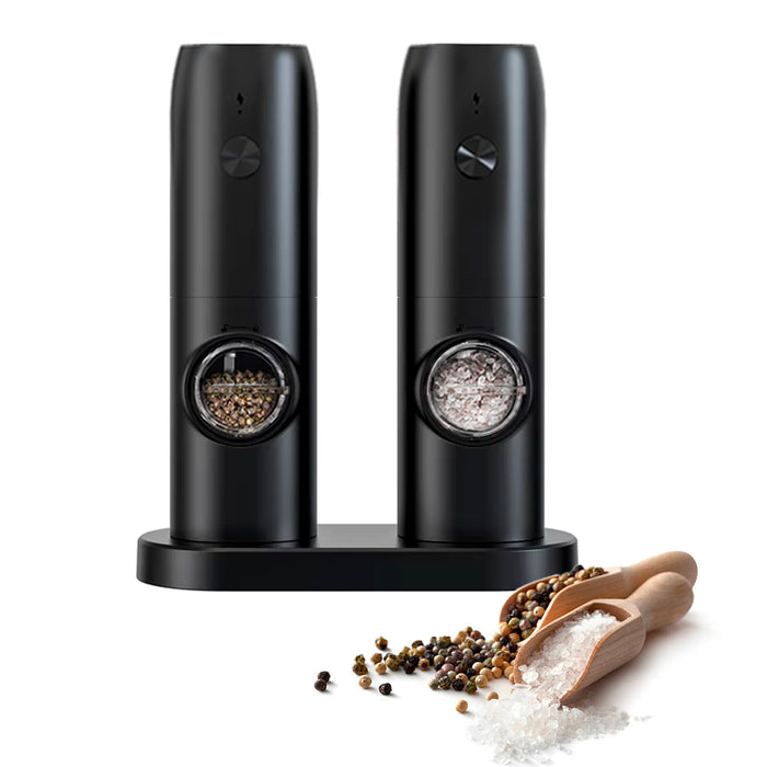 Electric Pepper Grinder &amp; Salt Mill Set - USB Rechargeable, Adjustable Coarseness, Ceramic Grinder, LED Light, Spice Mill for Pepper, Salt, Herbs