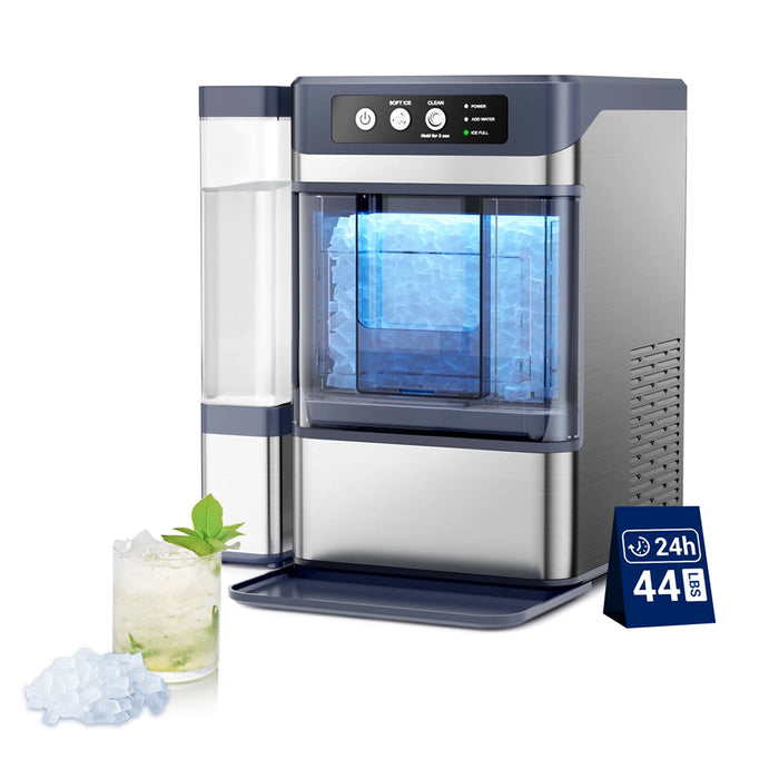 Mornest Crunchy Chewable Nugget Ice Maker with Water Tank, Soft Restaurant-Style Ice in 5 Min, 17kg/24hr, Front-Load Portable Ice Machine Fits Under Cabinets, One-Touch Self-Clean, Stainless Steel