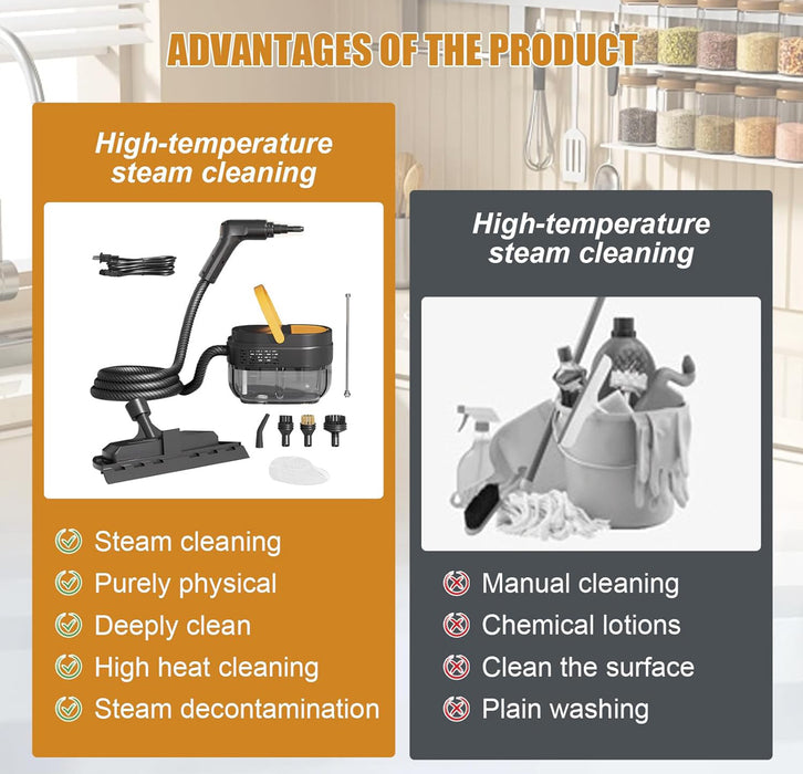 Handheld Steam Cleaner with 10-Piece Accessories, 3-Speed Adjustable Handle, Multi-Surface High-Pressure Steam Chemical-Free Cleaning