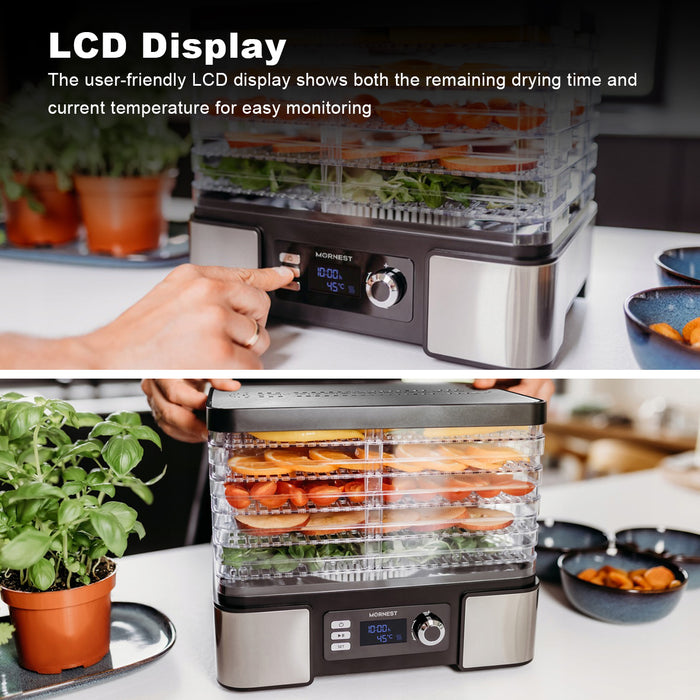 Mornest 5-Tray Food Dehydrator Machine, 400W Electric Food Dryer for Jerky, Fruits, Vegetables, Dog Treats, Herbs, Snacks - Adjustable Temperature & 24H Timer, LCD Display, Silicone Tongs Included