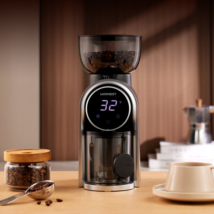 Mornest Electric Burr Coffee Grinder – Conical Burr Grinder with 25 Grind Settings with Digital Touch Control, for Espresso, Filter, French Press, Cold Brew, Black/White