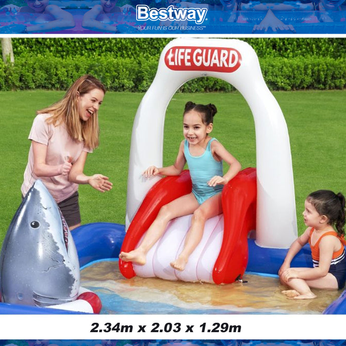 Bestway Inflatable shark Lifeguard Tower Play Center Pool With Slide Set AU