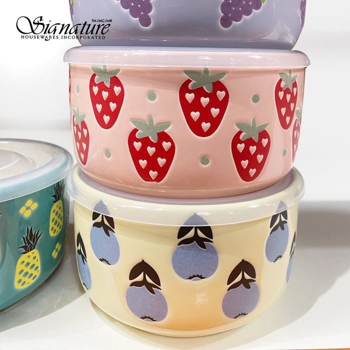Signature BPA Free Ceramic Stoneware 6 Bowls With Lids 12 pcs Set 488ml