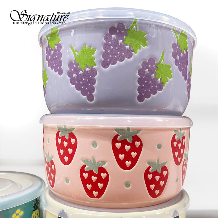 Signature BPA Free Ceramic Stoneware 6 Bowls With Lids 12 pcs Set 488ml