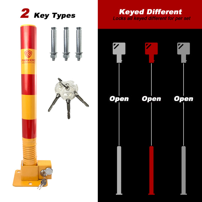Parkero Fold-down Spring Parking Barrier Keyed Different/Alike Expension bolts 60cm
