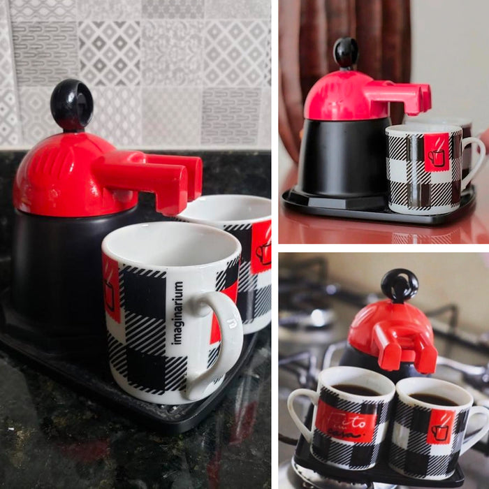 Mornest Red Mini expresso 2 cups ceramics coffee maker set Moka Coffee Maker Italian Classic