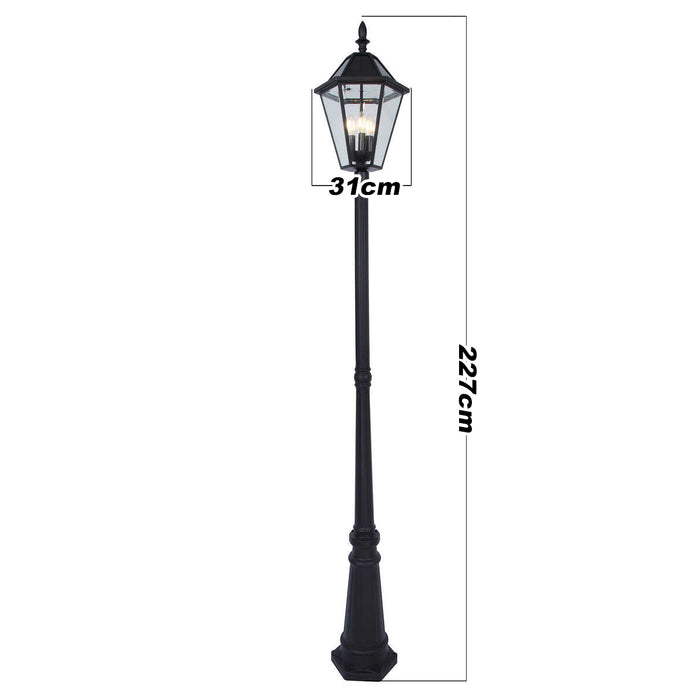 LUTEC Cast Aluminium Wireless Solar LED Lamp Post Light Yard 2.27m Lantern Glass