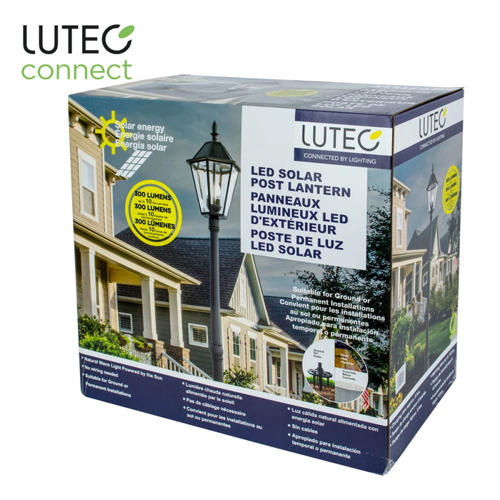 LUTEC Cast Aluminium Wireless Solar LED Lamp Post Light Yard 2.27m Lantern Glass