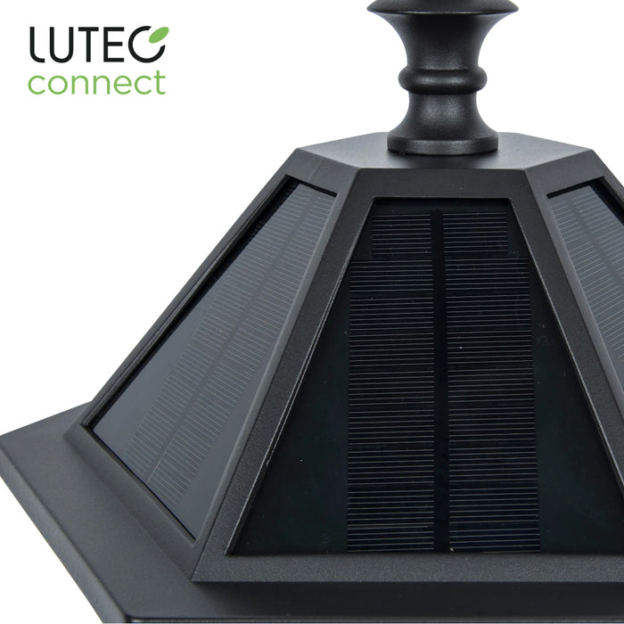 LUTEC Cast Aluminium Wireless Solar LED Lamp Post Light Yard 2.27m Lantern Glass