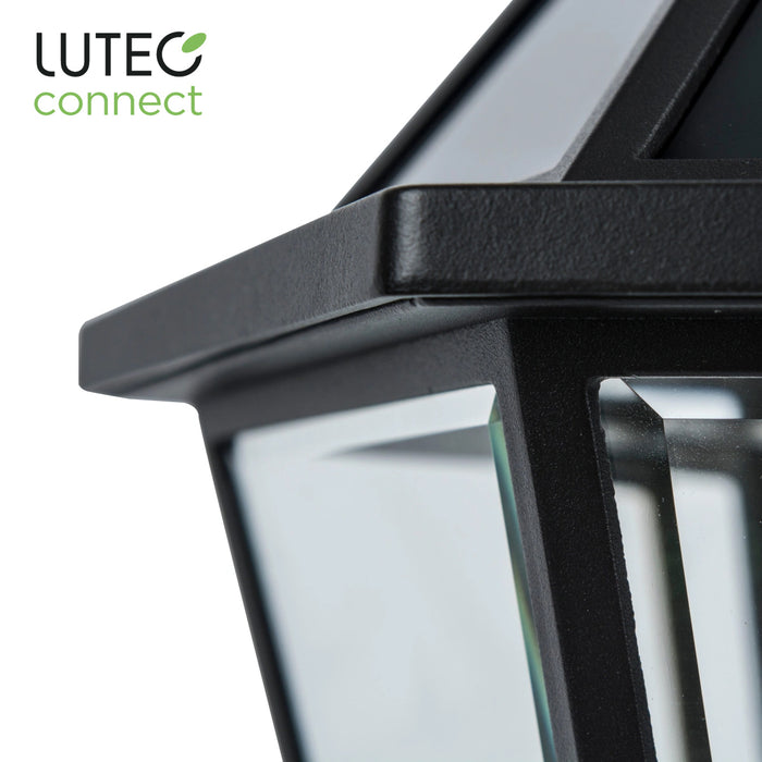 LUTEC Cast Aluminium Wireless Solar LED Lamp Post Light Yard 2.27m Lantern Glass