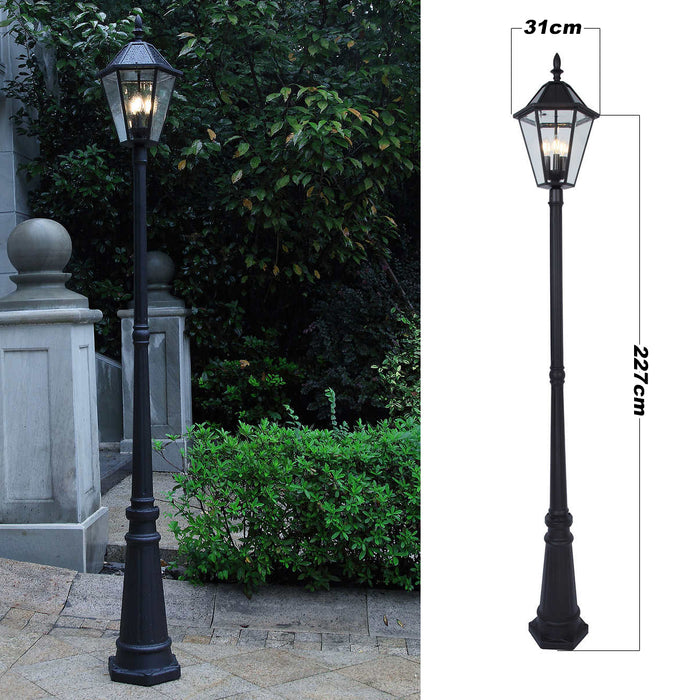 LUTEC Cast Aluminium Wireless Solar LED Lamp Post Light Yard 2.27m Lantern Glass