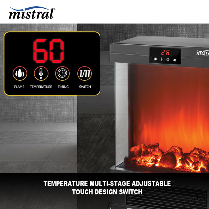 Mistral 2000W Flame Effect Electric Heater 2 Heat Settings With Remote Control AUSTOCK