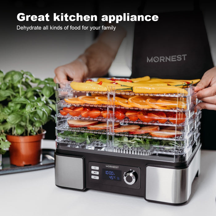 Mornest 5-Tray Food Dehydrator Machine, 400W Electric Food Dryer for Jerky, Fruits, Vegetables, Dog Treats, Herbs, Snacks - Adjustable Temperature & 24H Timer, LCD Display, Silicone Tongs Included