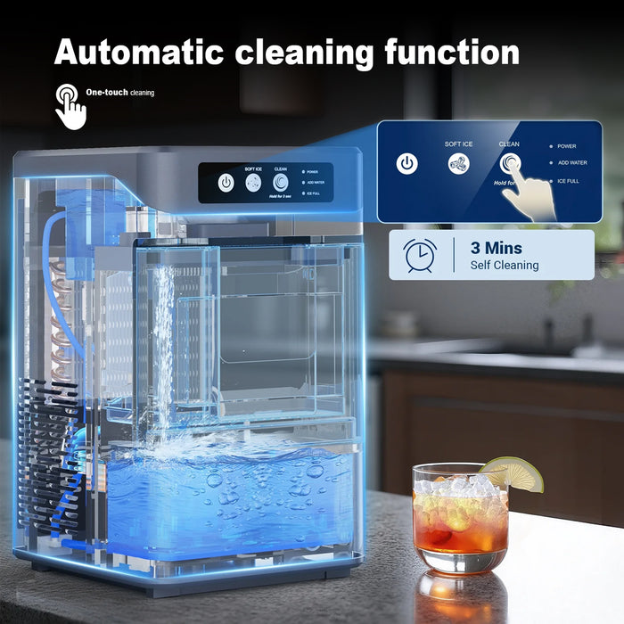Mornest Crunchy Chewable Nugget Ice Maker with Water Tank, Soft Restaurant-Style Ice in 5 Min, 17kg/24hr, Front-Load Portable Ice Machine Fits Under Cabinets, One-Touch Self-Clean, Stainless Steel