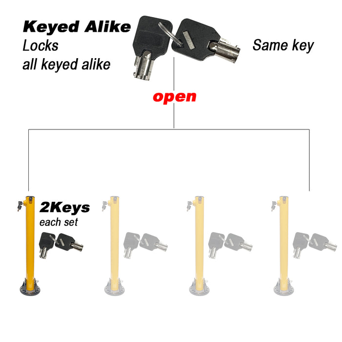 Keyed Alike 2 Side Fold-down Design Vehicle Parking Bollard locker Barrier 2 With Keys