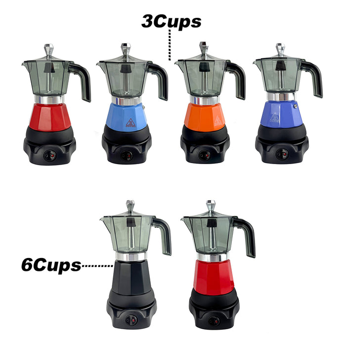 Electric Moka Coffee Maker Espresso Italian Classic Auto power off for Home 3/6Cups