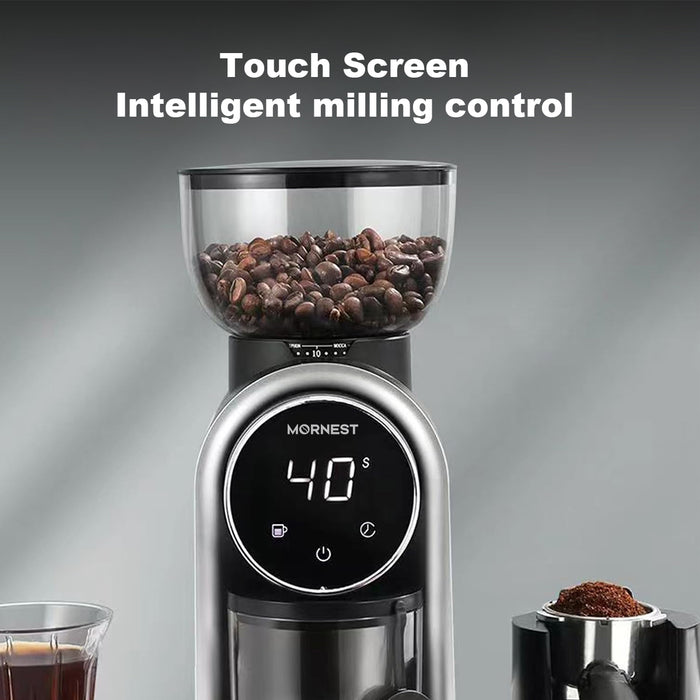 Mornest Electric Burr Coffee Grinder – Conical Burr Grinder with 25 Grind Settings with Digital Touch Control, for Espresso, Filter, French Press, Cold Brew, Black/White