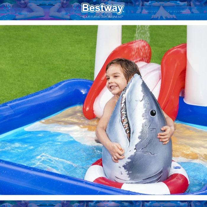 Bestway Inflatable shark Lifeguard Tower Play Center Pool With Slide Set AU