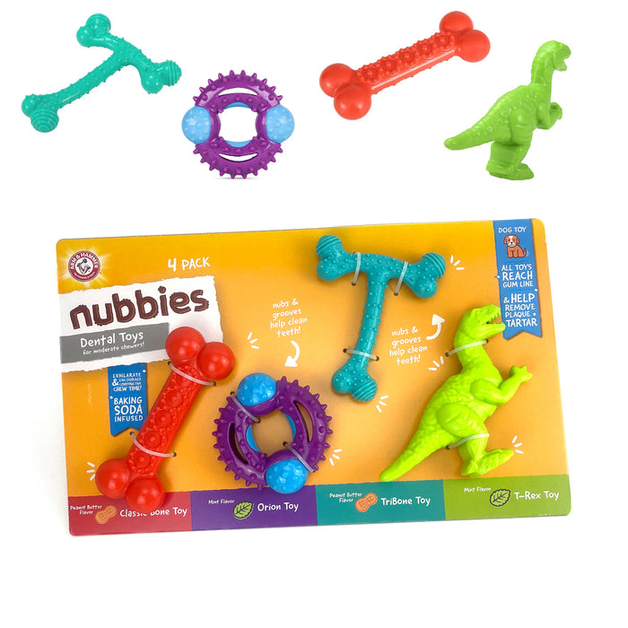 Peanut Butter Mint Flavor Nubbies 4Pk Dental Dog Chew Toy Bone Orion TriBone TRex