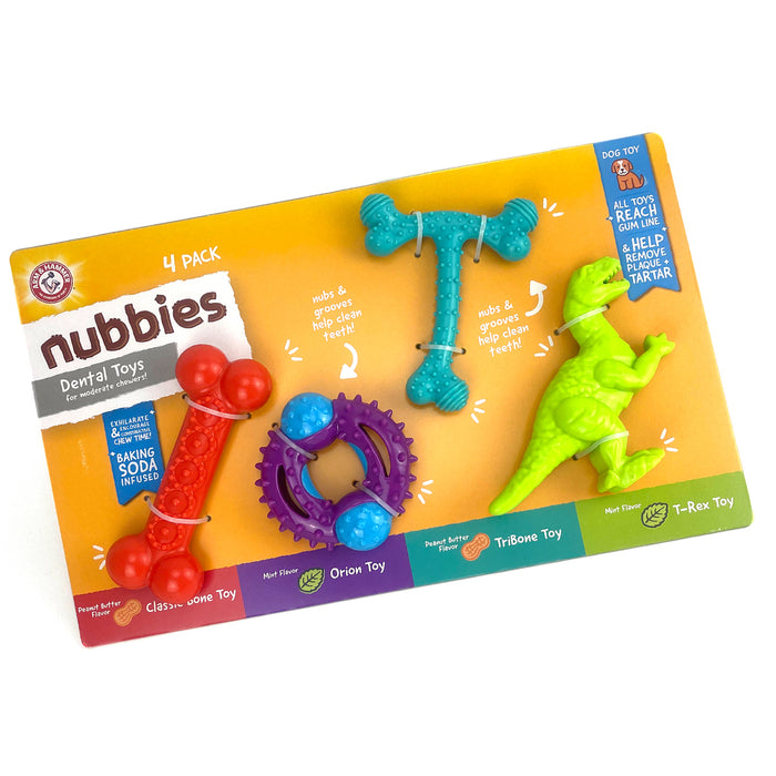 Peanut Butter Mint Flavor Nubbies 4Pk Dental Dog Chew Toy Bone Orion TriBone TRex