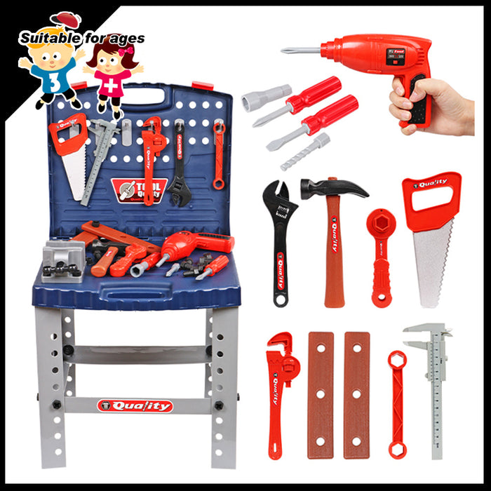 Tool Box Work Bench With Battery Operated Drill Set kids Pretend Play Toys 55pcs Trade Me