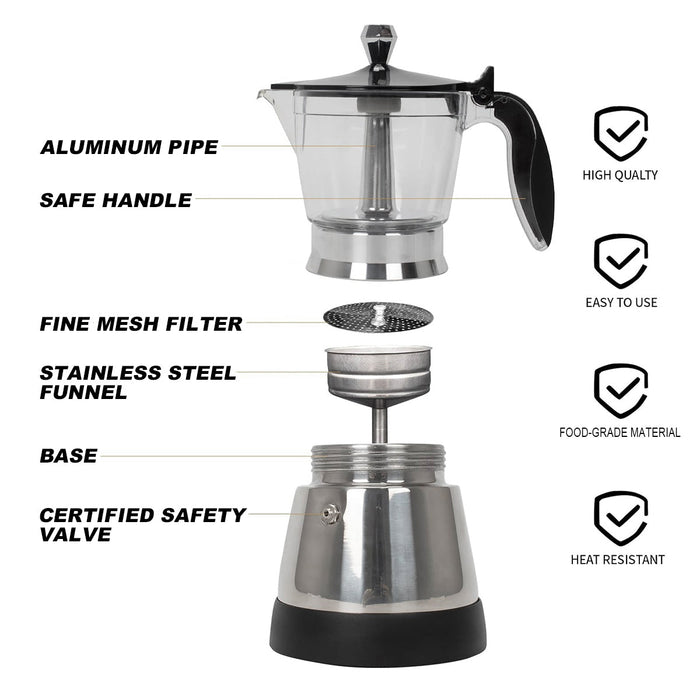 Mornest Electric Moka Coffee Maker 6 Cups Italian Classic Espresso PC Stainless Steel Trade Me