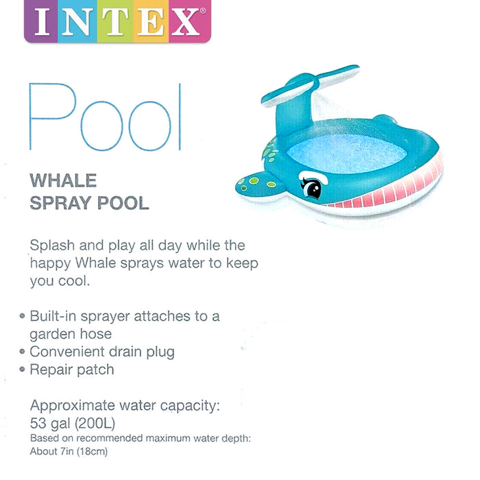 Intex Whale Spray Pool Kids Water Fun Inflated Pool Sports Outdoor Play Toys