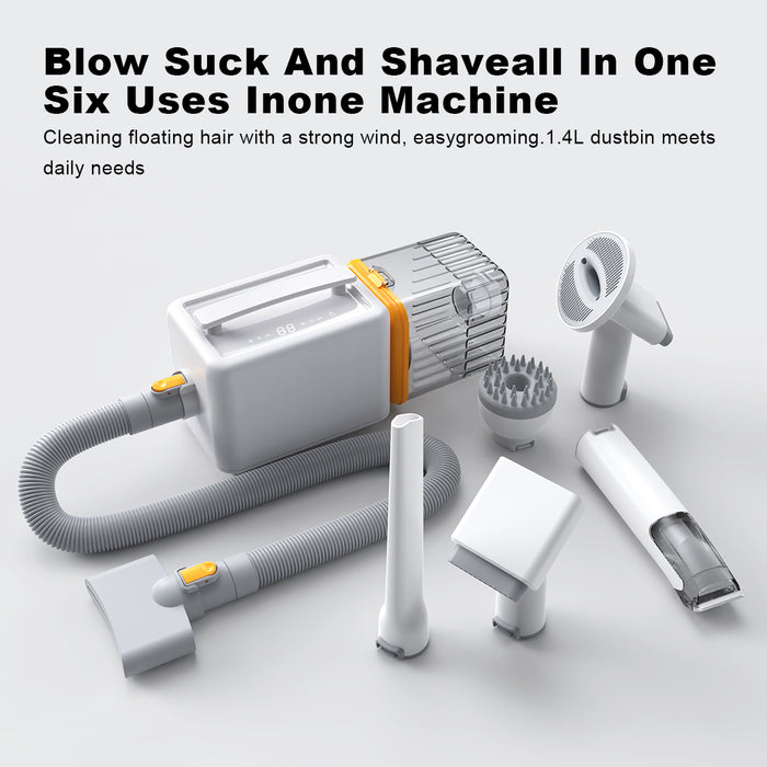 Pet Grooming Kit with Dryer, 6 IN 1 Electric Cordless Dog Cat Grooming Set with Pet Hair Trimmer, Cleaning Brush for Shedding, Low Noise Wireless Dryer & Paw Trimmer, 1.4L Cup