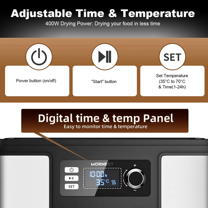 Mornest 5-Tray Food Dehydrator Machine, 400W Electric Food Dryer for Jerky, Fruits, Vegetables, Dog Treats, Herbs, Snacks - Adjustable Temperature & 24H Timer, LCD Display, Silicone Tongs Included