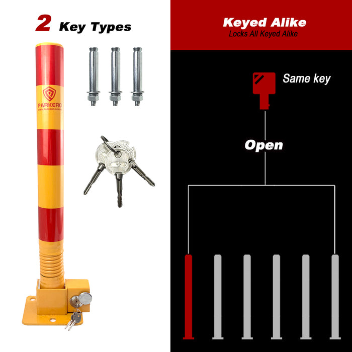 Parkero Fold-down Spring Parking Barrier Keyed Different/Alike Expension bolts 60cm