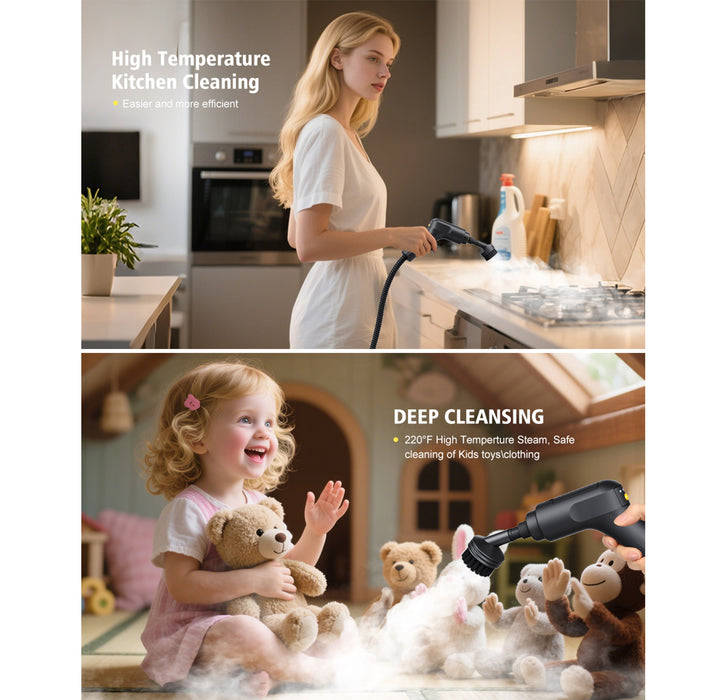 Handheld Steam Cleaner with 10-Piece Accessories, 3-Speed Adjustable Handle, Multi-Surface High-Pressure Steam Chemical-Free Cleaning