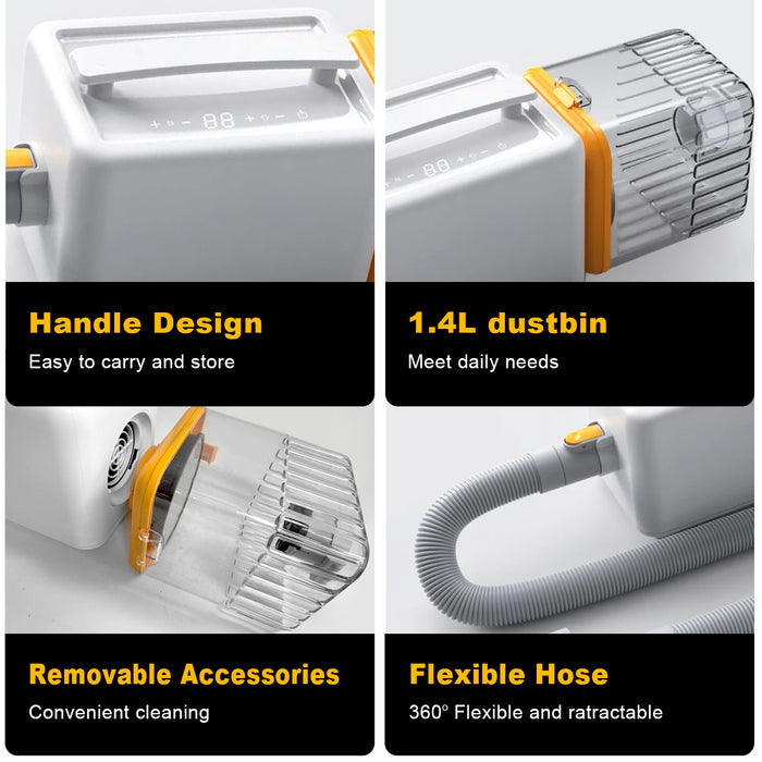 Pet Grooming Kit with Dryer, 6 IN 1 Electric Cordless Dog Cat Grooming Set with Pet Hair Trimmer, Cleaning Brush for Shedding, Low Noise Wireless Dryer & Paw Trimmer, 1.4L Cup