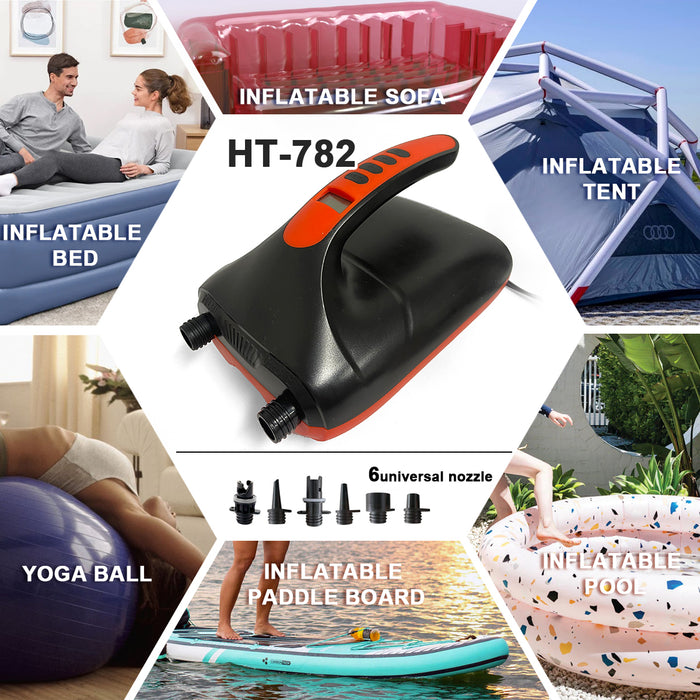 HT-782 20PSI High Pressure SUP Electric Air Pump 12V DC Paddle Board Auto-Off