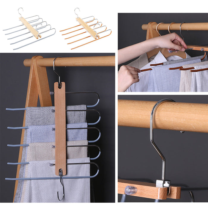 5in1 Wooden & Solid Metal Magic Hanger Pant Clothes Tie Rack Save Space Non Slip Trade Me