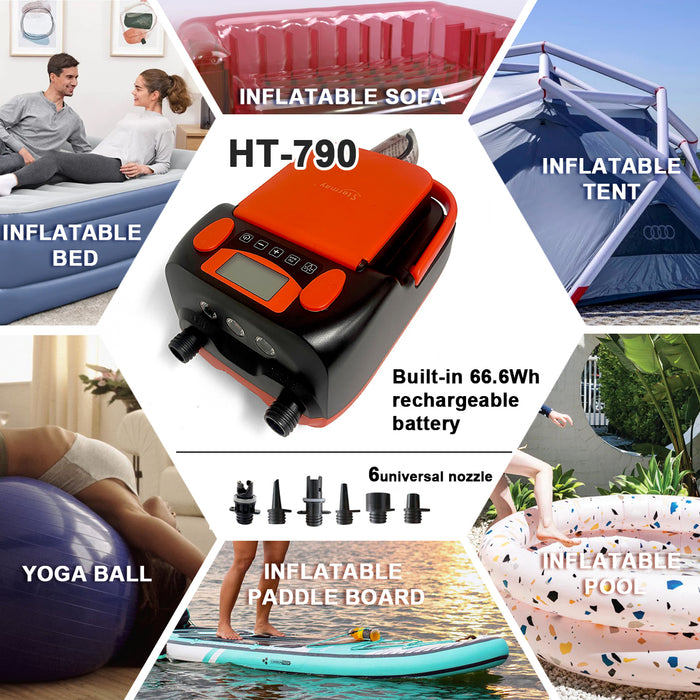 HT-790 16PSI High Pressure SUP Electric & Battery Powered Air Pump 12V DC Paddle Board Auto-Off