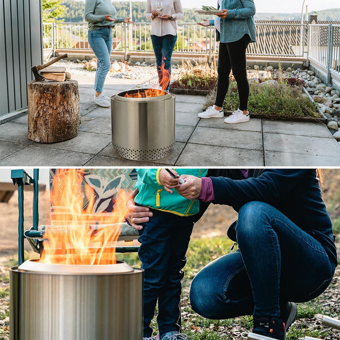 TOW Smokeless Fire Pit 15inch Wood Burning Fireplaces Portable Outdoor Bonfire Firepit with Stand, Backyard, Patio & Camping, Stainless Steel, Easy Ignition & Setup
