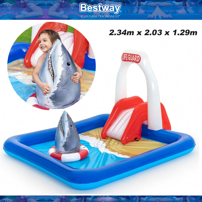 Bestway Inflatable shark Lifeguard Tower Play Center Pool With Slide Set AU