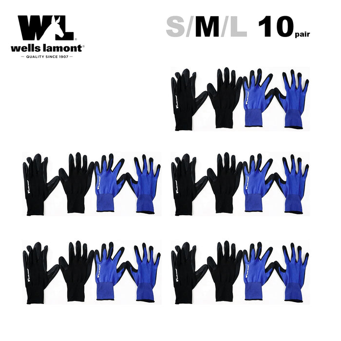 Wells lamont Foam Latex Dipped Work Gloves  Water Repellent 10 Pairs S/M/L