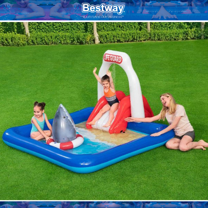 Bestway Inflatable shark Lifeguard Tower Play Center Pool With Slide Set AU