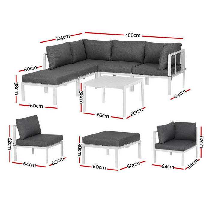 Gardeon 6PCS Outdoor Sofa Set Aluminium Table and Chairs Lounge Patio Furniture