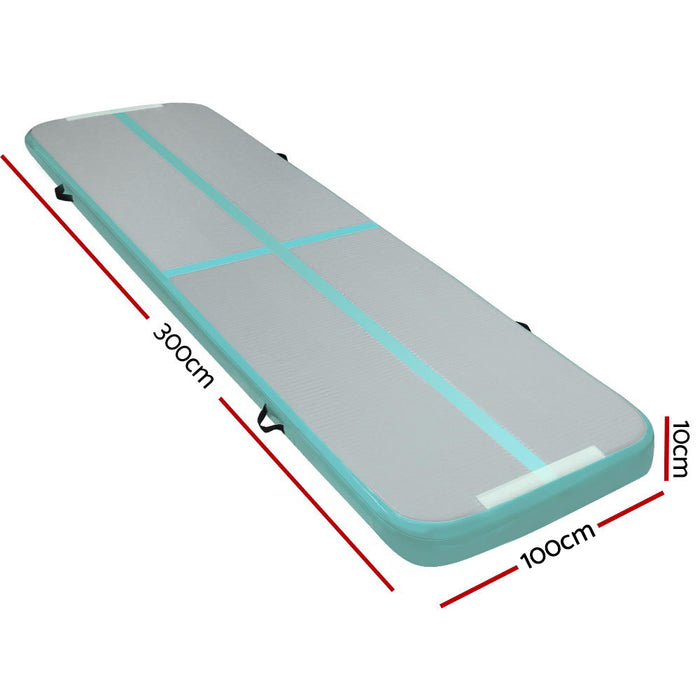 3m x 1m Inflatable Air Track Mat Gymnastic Tumbling Track Gym Training Floor -Mint +Grey