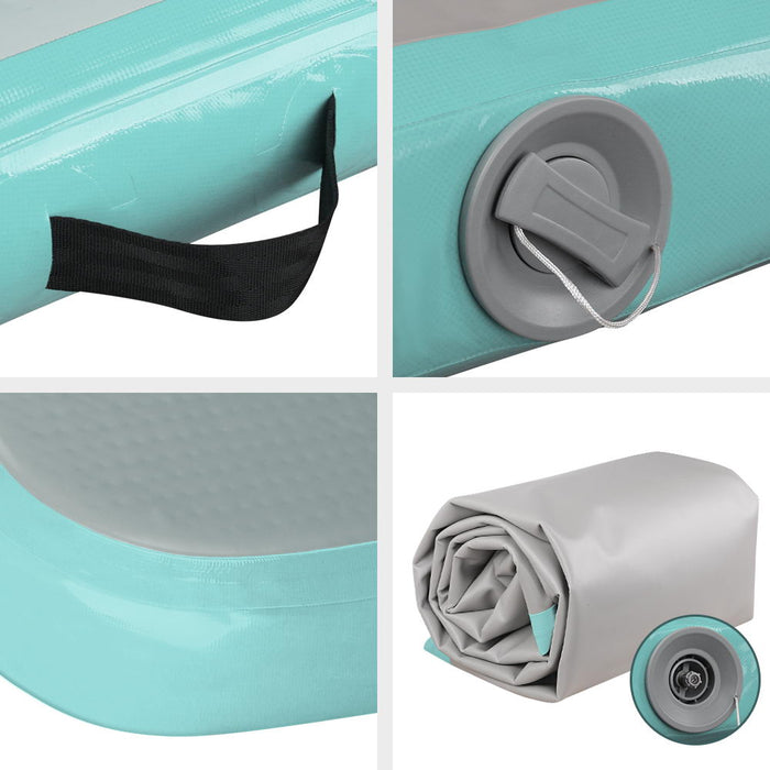 3m x 1m Inflatable Air Track Mat Gymnastic Tumbling Track Gym Training Floor -Mint +Grey