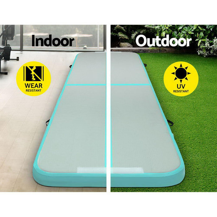 3m x 1m Inflatable Air Track Mat Gymnastic Tumbling Track Gym Training Floor -Mint +Grey
