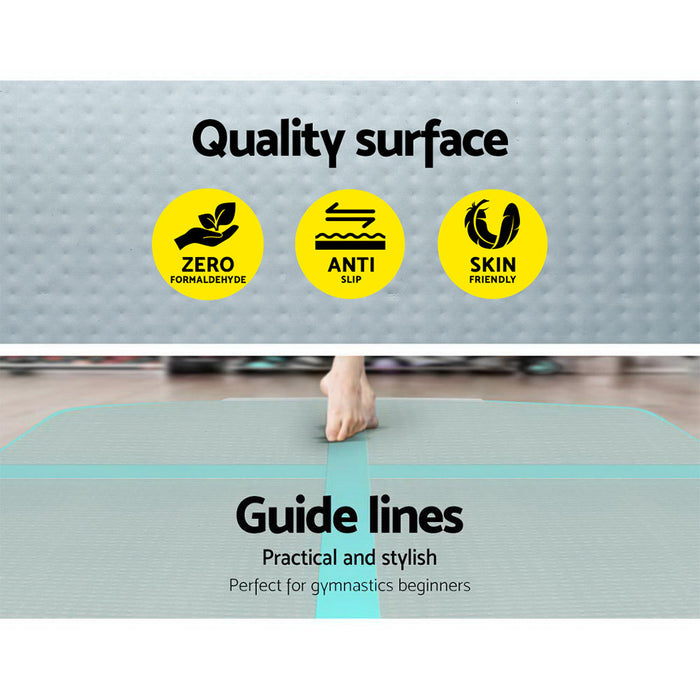 3m x 1m Inflatable Air Track Mat Gymnastic Tumbling Track Gym Training Floor -Mint +Grey