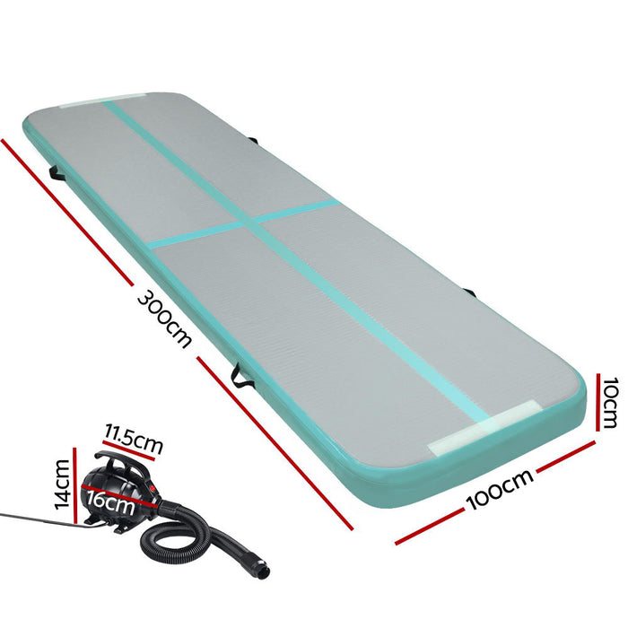 3X1M Inflatable Air Track Mat With Pump Tumbling Gymnastics Training Floor-Mint +Grey