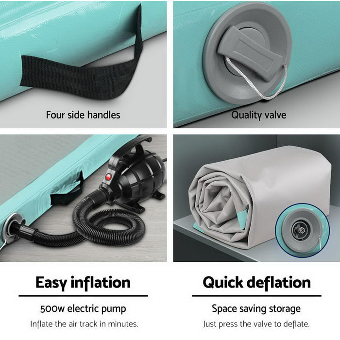 3X1M Inflatable Air Track Mat With Pump Tumbling Gymnastics Training Floor-Mint +Grey