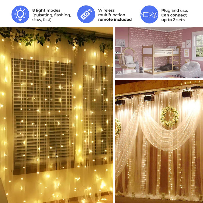 AVAH Waterfall String Lights Waterproof Dimmable 1200 LED 8 modes Remote Control