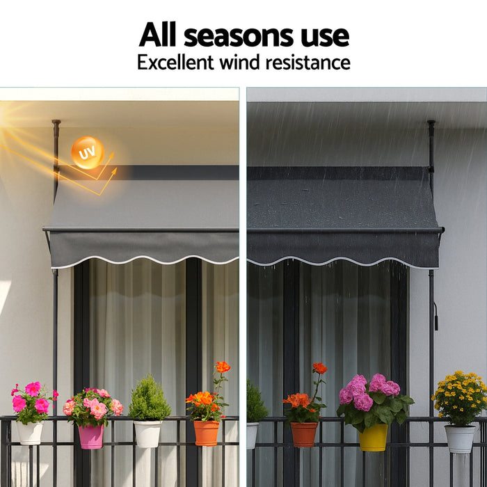 Instahut Window Fixed Pivot Arm Awning Outdoor Door Canopy 2X1.8M Grey