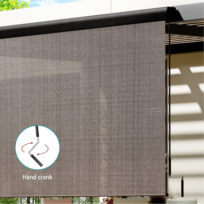 Instahut 2.1X2.5M Outdoor Blinds Awning Roll Down Retractable Knit Fabric Outdoor Blinds Window Shade Brown